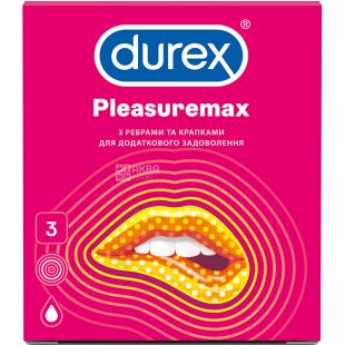 Durex Pleasuremax, 3 шт., Презервативы ребристые, латексные, со смазкой