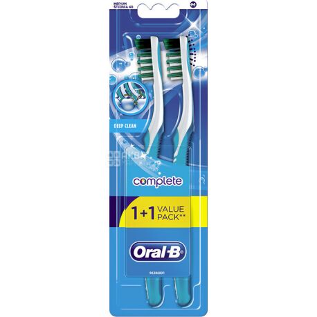 Oral-B, Комплекс, 1+1 шт., Зубная щетка средней жесткости, Глубокая Чистка