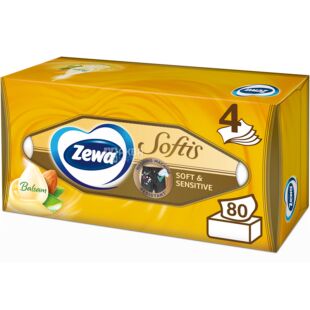 Zewa Softis, 80 шт., Серветки косметичні Зева, суперм'які, 4-шарові, 21х21 см