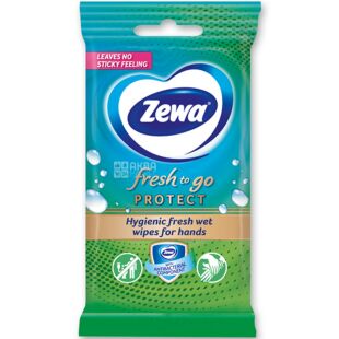 Zewa, Protect Wipes, 10 шт., Зева, Салфетки влажные, антибактериальные, карманные