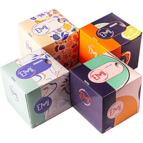 Mirus Cube, 24 упаковки х 80 шт., Салфетки косметические Мирус, 3-х слойные, 20х17 см, в ассортименте