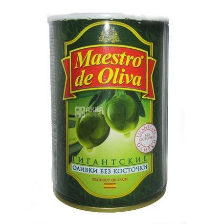 Maestro de Oliva, 420 г, оливки, без косточки, Гигантские