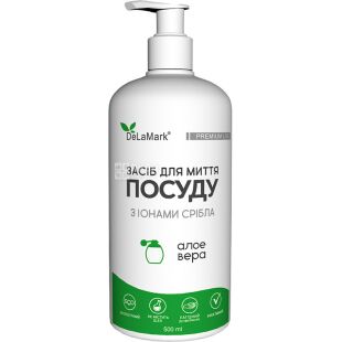 Delamark, 0,5 л, Средство для мытья посуды, с ионами серебра, Алое вера