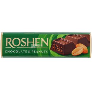 Roshen, Chocolate&Peanuts, 38 г, Рошен, Батончик молочно-шоколадный, с арахисовой начинкой