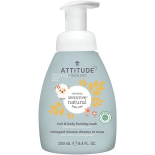 Attitude, Baby-Bebe Sensitive Skin, 250 мл, Пенка для мытья тела и волос детская, гипоаллергенная, эко