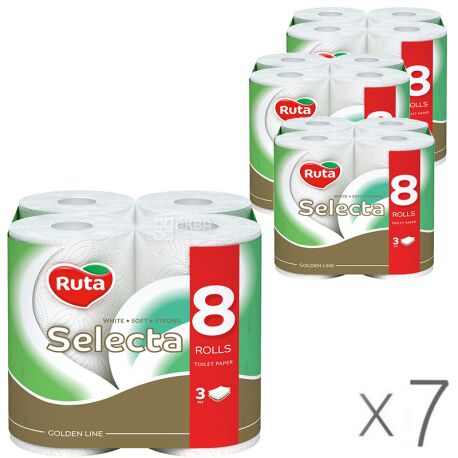 Ruta Selecta, 8 рул., Упаковка 7 шт., Рута, туалетний папір Селекта, біла, 3 шари