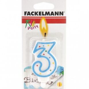 Fackelmann, Свеча для торта, Тройка, парафин, 85 мм