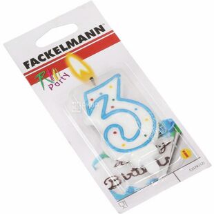 Fackelmann, Свеча для торта, Тройка, парафин, 85 мм