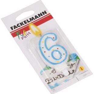 Fackelmann, Свічка для торта, Шістка, парафін, 85 мм