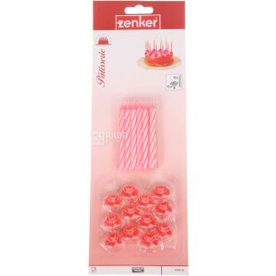 Свічки для торта із пластиковими підставками, віск, 12 шт. х 8 см, в асортименті