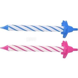 Свічки для торта із пластиковими підставками, віск, 12 шт. х 8 см, в асортименті