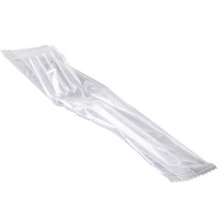 Виделка одноразова, 100 шт, пластик, прозора, в індивідуальній упаковці, 16 см