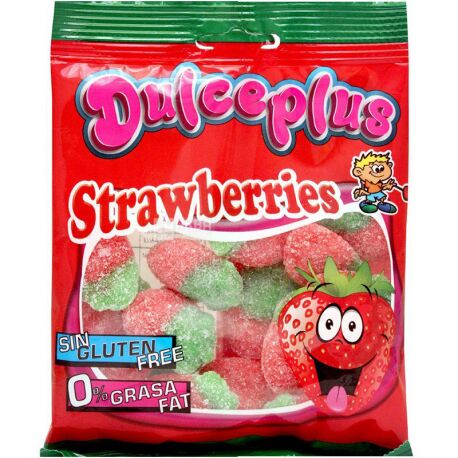 Dulceplus Strawberries, 100 г, Дульчеплюс, Клубника, Жевательные конфеты, без глютена