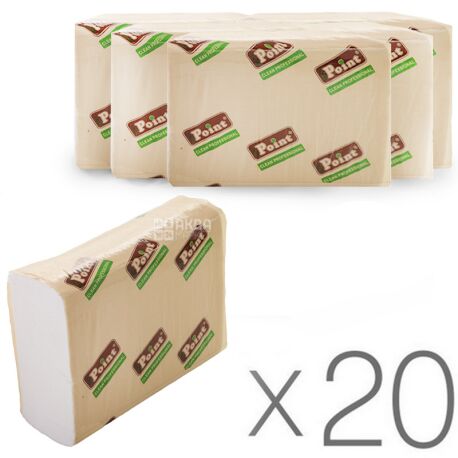 Eco Point, Паперові рушники Еко поінт 2-шарові, ZZ-складання, білі, 20 упаковок х 200 шт., 23 х 22 см
