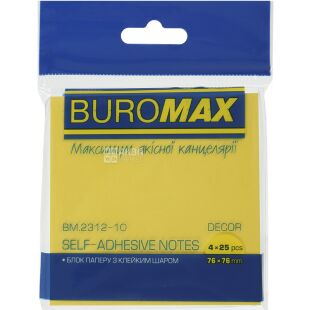 Buromax Pastel, 100 листов, Буромакс, Бумага для записей, желтая, с клейким слоем, 76х76 мм