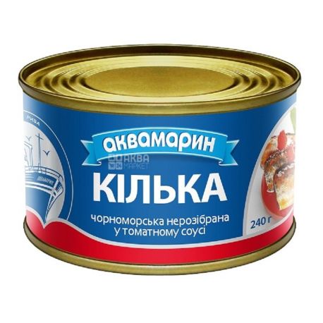 Aquamarine, 230 g, sprat in tomato sauce, Black Sea, non-separable