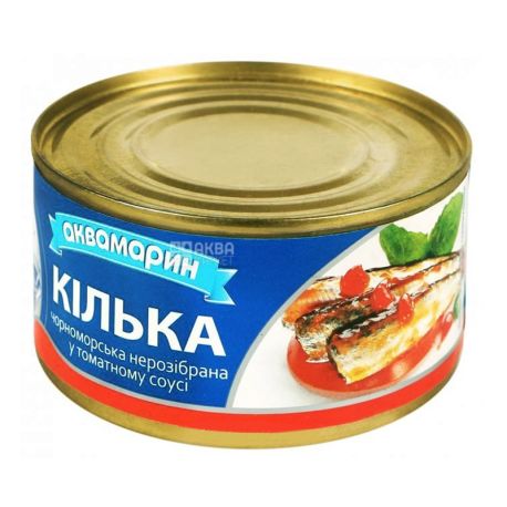 Аквамарин, 230 г, Килька в томатном соусе, черноморская, неразборная