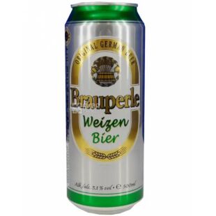 Brauperle Weizen, 0,5 л, Брауперле Вайцен, Пиво пшеничное, светлое, нефильтрованное, ж/б