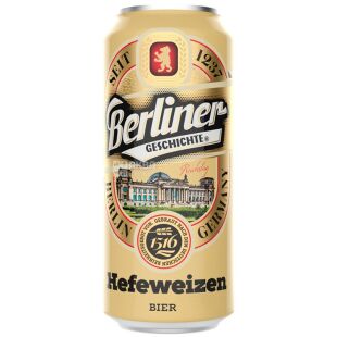 Berliner Geschichte Hefeweizen 1237, 0,5 л, Берлинер, Пиво светлое, нефильтрованное, ж/б