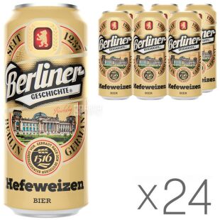 Berliner Geschichte Hefeweizen 1237, Упаковка 24 шт х 0,5 л, Берлинер, Пиво светлое, нефильтрованное, ж/б