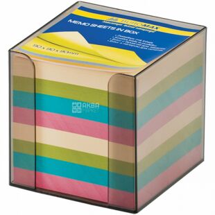 Buromax, 1000 листов, Буромакс, Бокс пластиковый прозрачный с бумагой для записей зебра, не склеенный, 90х90 мм