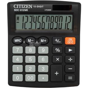 Citizen, SDC-812NR, Калькулятор электронный, 12 разрядный, черный, 100 х 125 х 34 мм