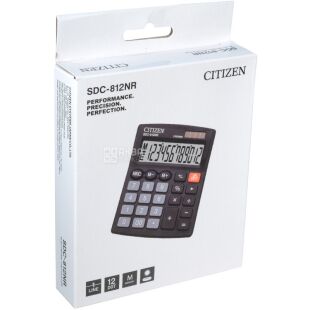 Citizen, SDC-812NR, Калькулятор электронный, 12 разрядный, черный, 100 х 125 х 34 мм
