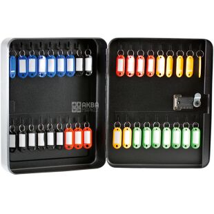 Buromax, Бокс для ключів, матовий з брелками, з кодовим замком, сталевий, чорний, 36 ключів