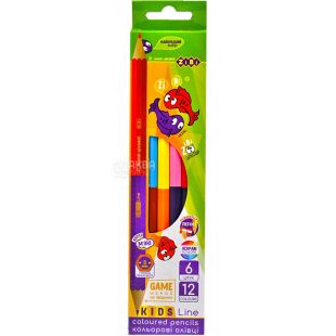 ZiBi, Double Kids Line, 6 шт., Карандаши цветные, двухсторонние, 12 цветов