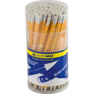 Buromax, Classic HB, 100 шт., Олівець графітовий, з ластиком, дерево, жовтий