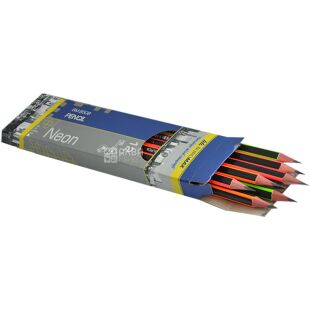 Buromax, Neon Line НВ, 1 шт., Олівець графітовий, з ластиком, дерево, в асортименті