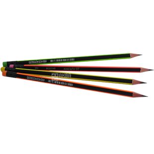 Buromax, Neon Line НВ, 1 шт., Олівець графітовий, з ластиком, дерево, в асортименті