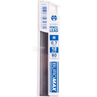 Buromax, H, 0.7 мм, 12 шт., Стержни для механических карандашей, черные
