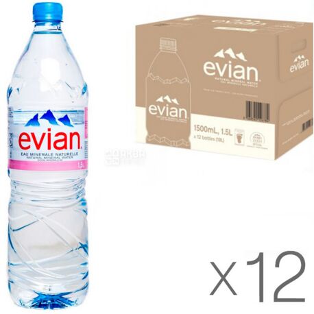 Evian, 1,5 л, Упаковка 12 шт., Эвиан, Вода негазированная, ПЭТ