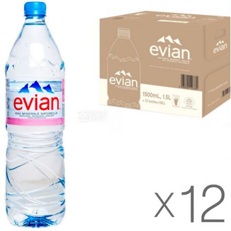 Evian, 1,5 л, Упаковка 12 шт., Евіан, Вода негазована, ПЕТ
