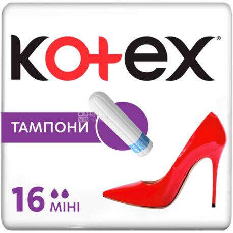 Kotex, Mini, 16 шт., Тампони гігієнічні без аплікатора, 2 краплі