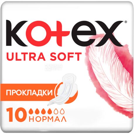 Kotex, Ultra Soft Normal, 10 шт., Гігієнічні прокладки, 4 краплі