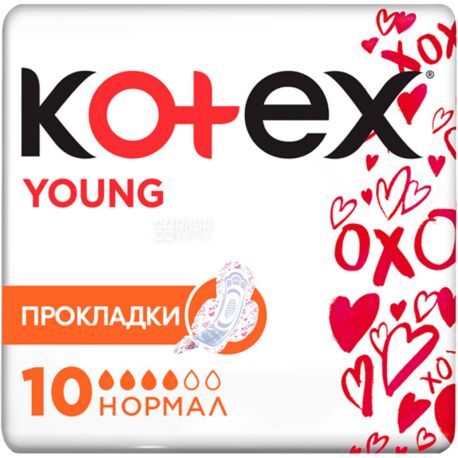 Kotex, Normal Young, 10 шт., Прокладки гигиенические, 4 капли 