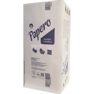Papero, 150 аркушів, Рушники паперові Паперо, V-складання, 1-шарові, білі, 230х245 мм