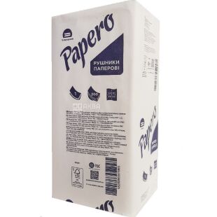 Papero, 200 аркушів, Рушники паперові Паперо, V-складання, 1-шарові, білі, 210х220 мм
