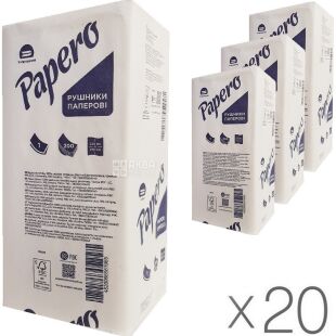 Papero, Упаковка 20 шт. х 200 аркушів, Рушники паперові Паперо, V-складання, 1-шарові, білі, 210х220 мм