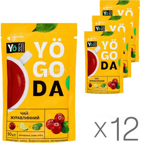 YOGODA, упаковка 12 шт., по 50 г, Гольфстрим, Концентрат напитка Клюквенный чай