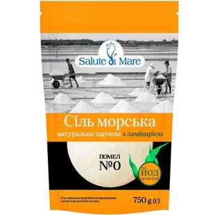 Salute di Mare, Соль морская, мелкая, с ламинарией, 750 г