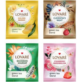 Lovare, Green tea assorted, 4 вида по 8 пак., Чай зеленый, ассорти