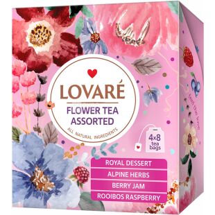 Lovare, Flower tea assorted, 4 вида по 8 пак., Чай цветочный, ассорти