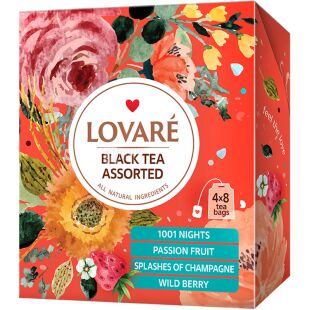 Lovare, Black tea assorted, 4 види по 8 пак., Чай чорний, асорті