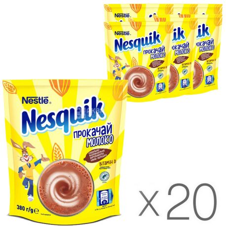 Nesquik, Opti-Start, 380 г, Несквик, Опти-Старт, какао-напій, швидкорозчинний, Упаковка 20 шт.