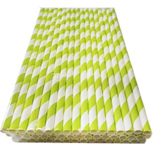 Промтус, Трубочки коктейльные, 50 шт., 19,7 см, салатовая полоса, бумажные