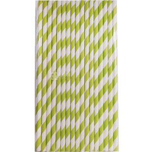 Промтус, Трубочки коктейльные, 50 шт., 19,7 см, салатовая полоса, бумажные