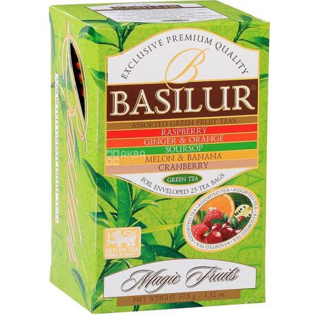 Basilur, Магічні фрукти асорті, 25 пак. х 1,5 г, Чай зелений, саше